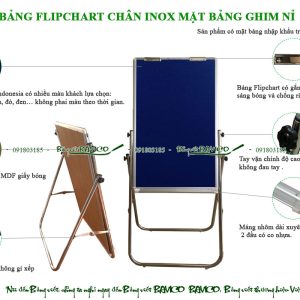 Bảng Flipchart chân inox mặt bảng ghim vải nỉ nhập khẩu Kích thước 100x60 cm