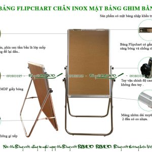 Bảng Flipchart chân inox mặt bảng ghim bần nhập khẩu Kích thước 100x60 cm