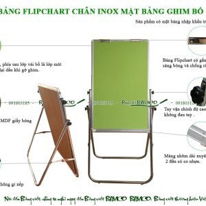 Bảng Flipchart chân inox mặt bảng ghim vải bố nhập khẩu Kích thước 100x60 cm