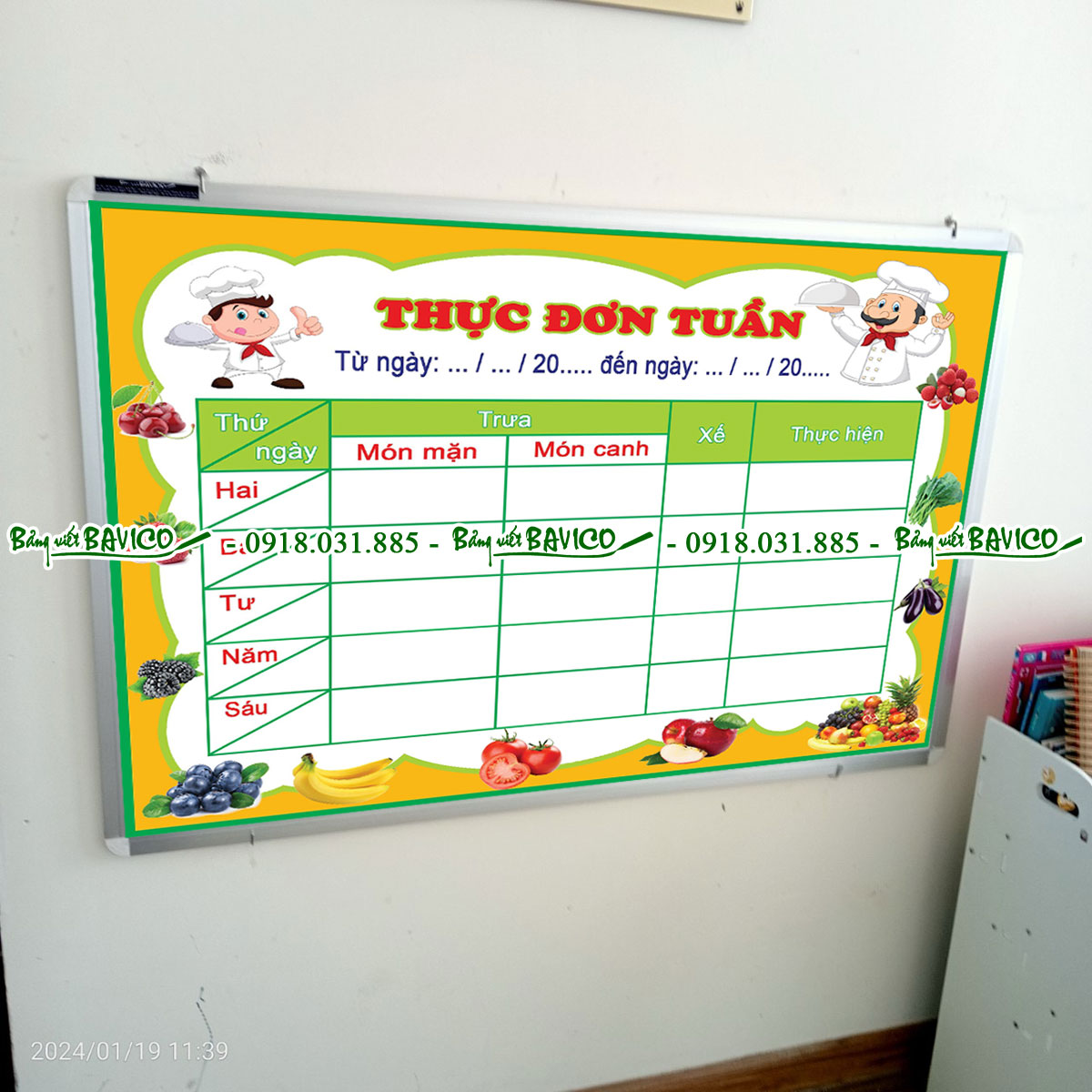 Bảng thực đơn cho trường mầm non Kích thước 40x60 cm - Ảnh 2