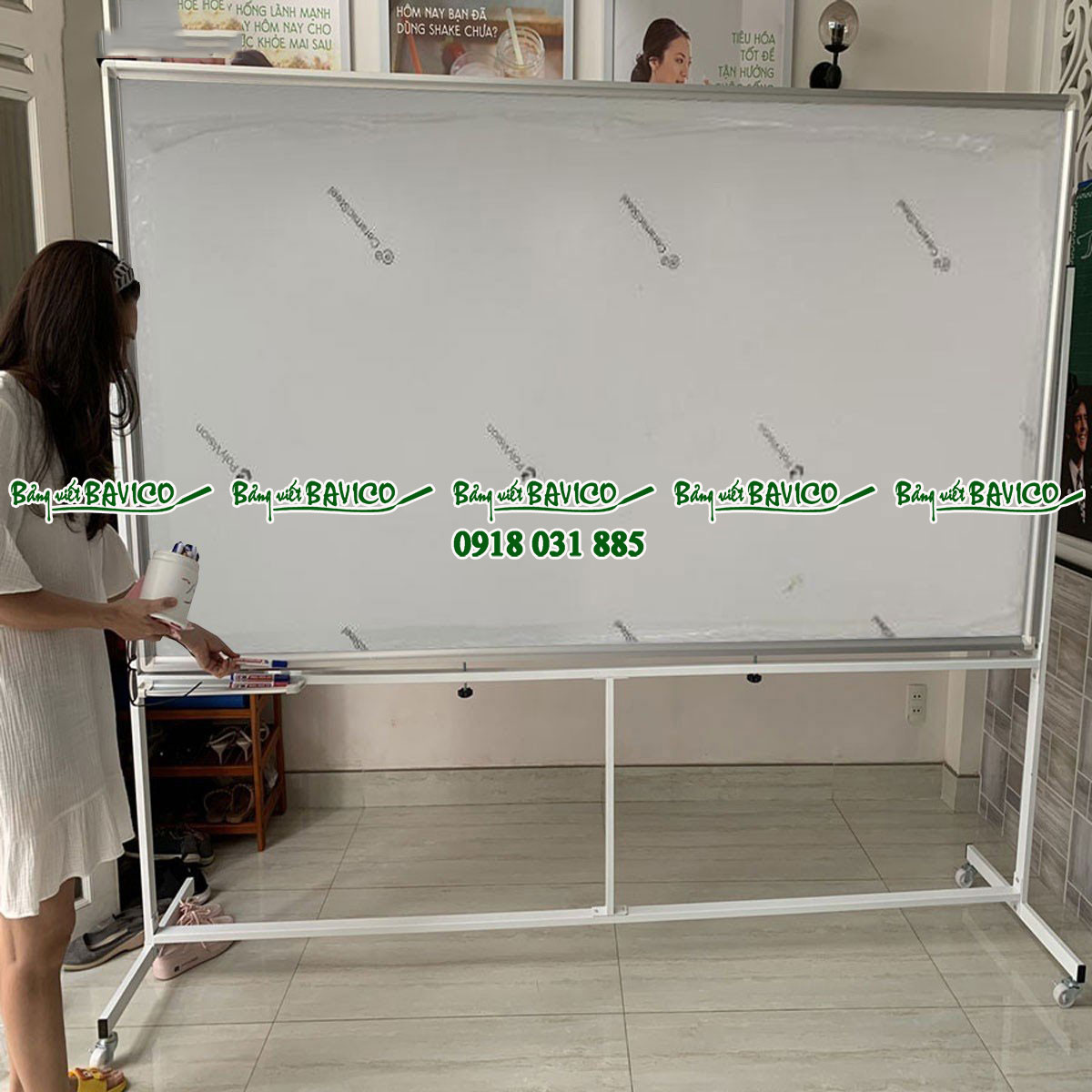 Bảng di động hai mặt trắng từ ceramic kích thước 80x120cm (nhiều kích thước) - Ảnh 2